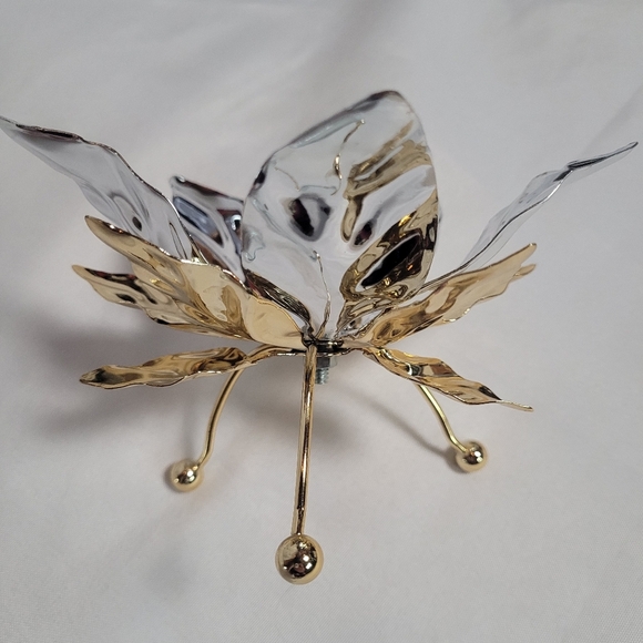 Dept 56 Metal Poinsetta Votive Candle Holder Silver & Gold w/Box - Picture 5 of 11